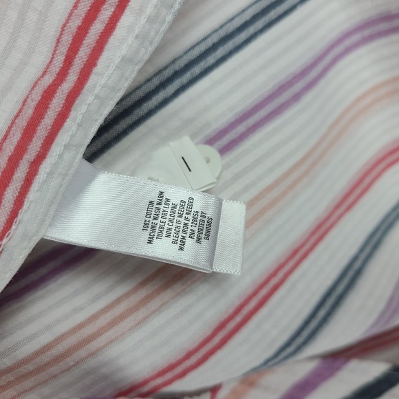 BONOBOS Shirt Mens Large White Purple Red Striped Seersucker Slim Fit Button Up - Picture 6 of 10